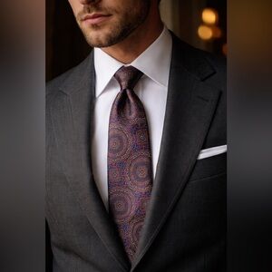 Vintage Gallery Collection Silk Tie Plum Gold Medallion Paisley USA Made Luxury